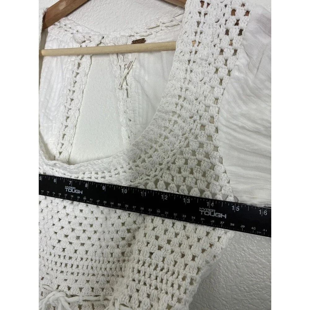 Free People Megan Crochet Top Womens Small White Cropped Bell Sleeve Boho Top
